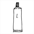 Doodle style illustration. tube, container for cream, cleaning agent, toothpaste, subject of sanitation, body care, hygiene. clipa